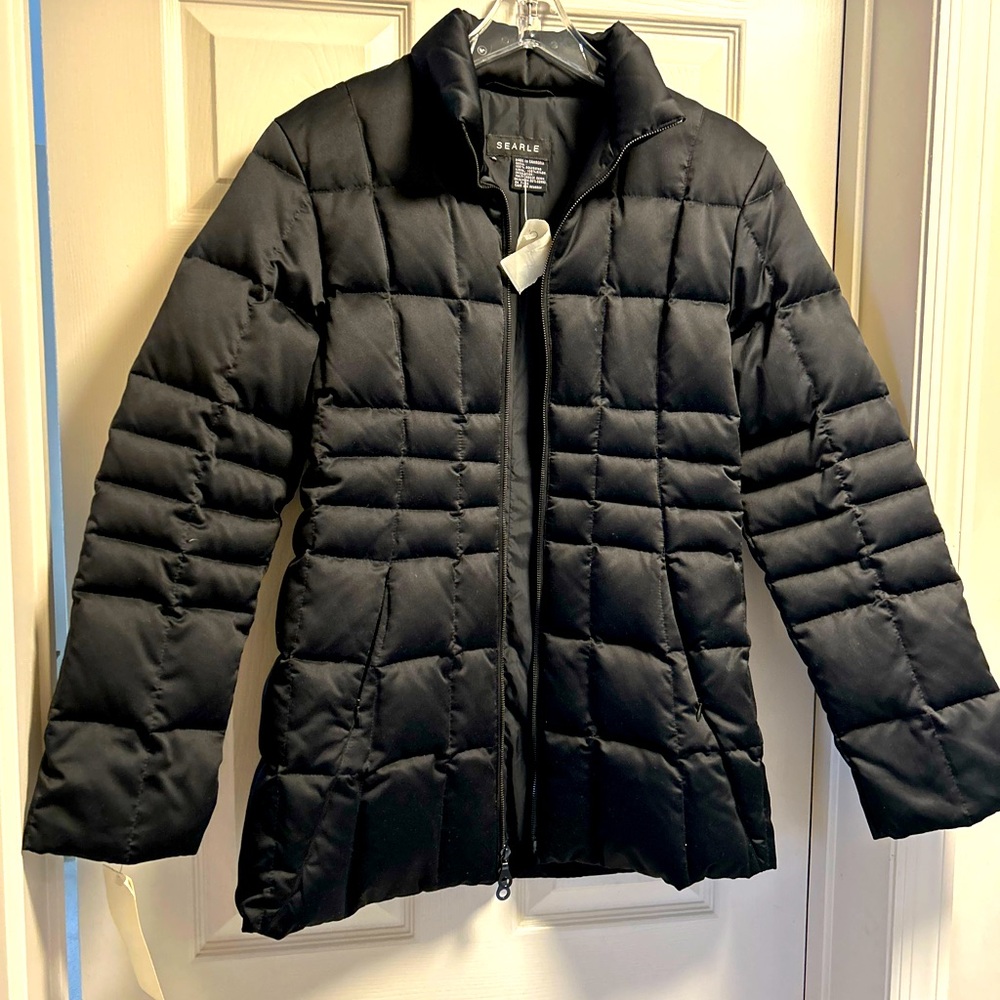 Black puffer Searle coat size 8
